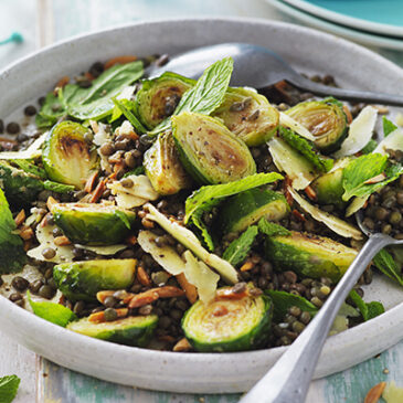 Linsensalat mit gebratenem Rosenkohl