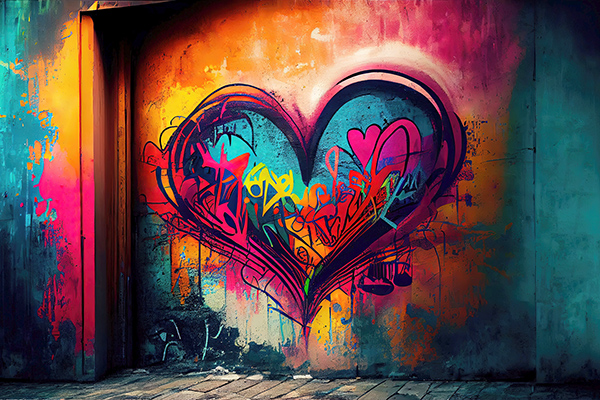 Farbiges Herz auf farbige Wand gemalt